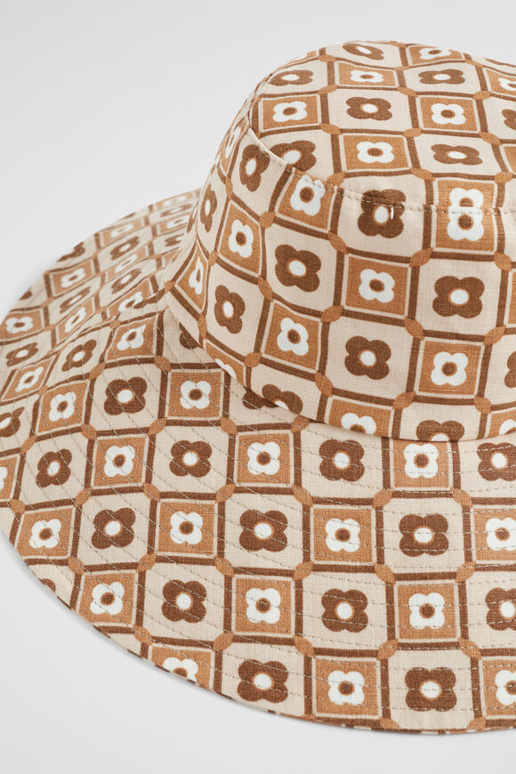 Linen Wide Brim Bucket Hat  Auburn Brown Retro  hi-res