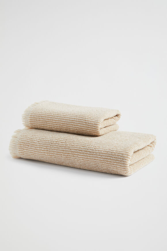 Stripe Textured Hand Towel  Stone  hi-res