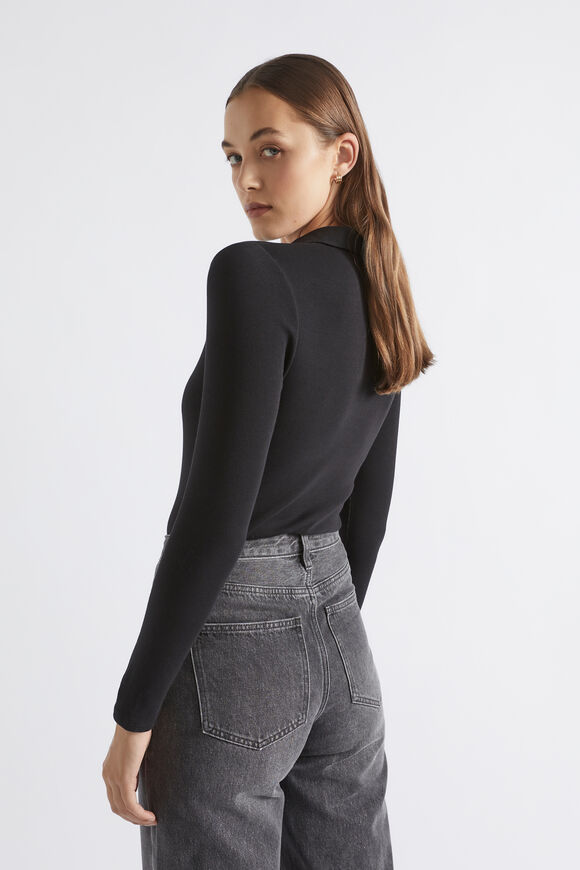 Collared Long Sleeve Top  Black  hi-res