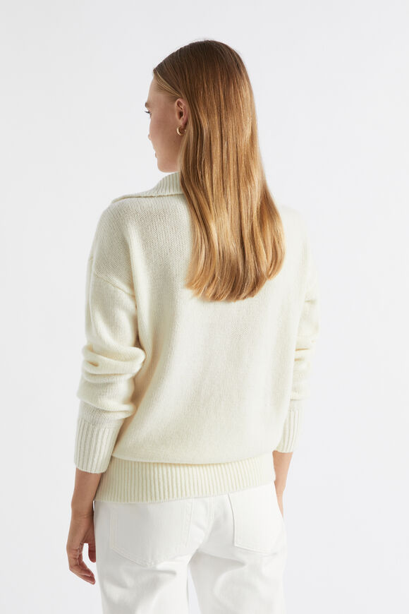 Merino Wool Zip Through Knit  Cloud Cream  hi-res
