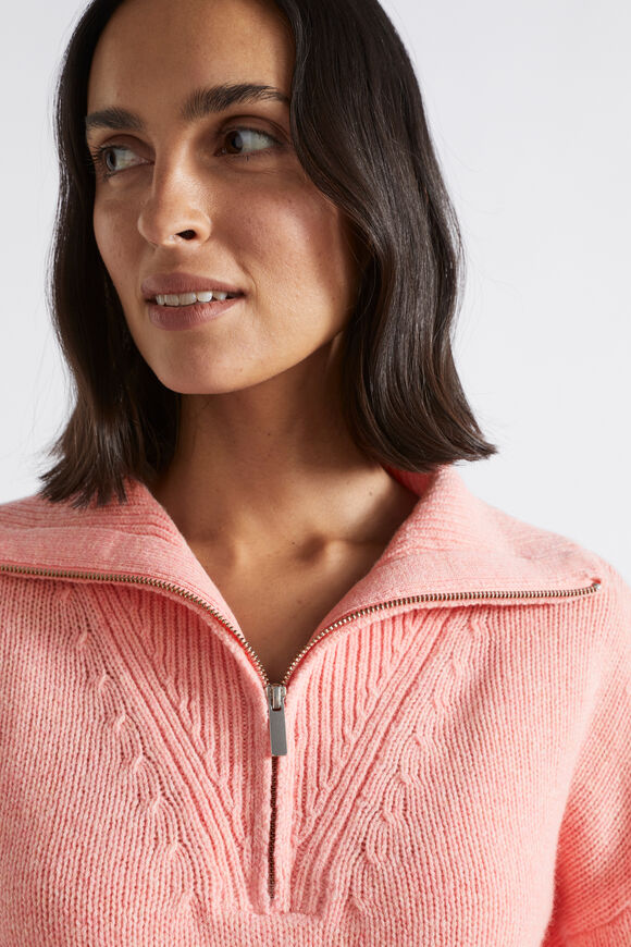 Merino Wool Zip Through Knit  Pale Peony Marle  hi-res