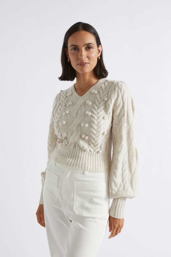 Pom Pom Braid Crop Knit  Oat Marle  hi-res