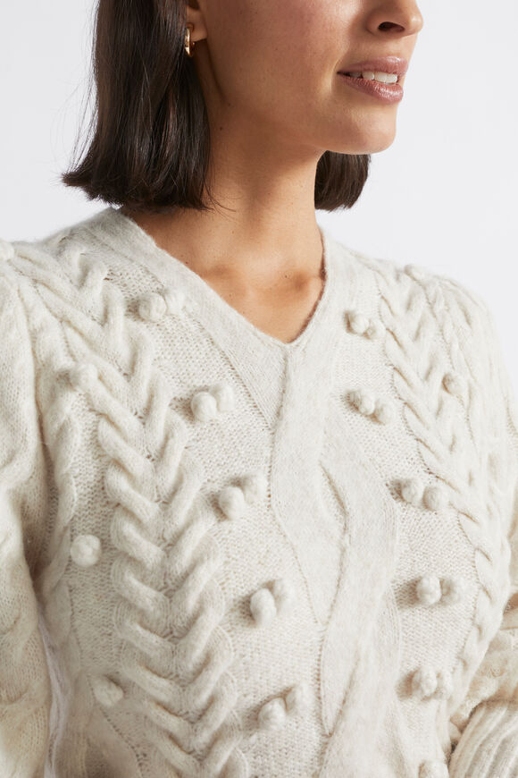 Pom Pom Braid Crop Knit  Oat Marle  hi-res