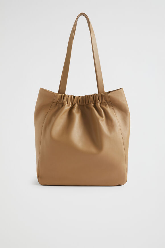 Rouched Leather Tote  Cashew  hi-res