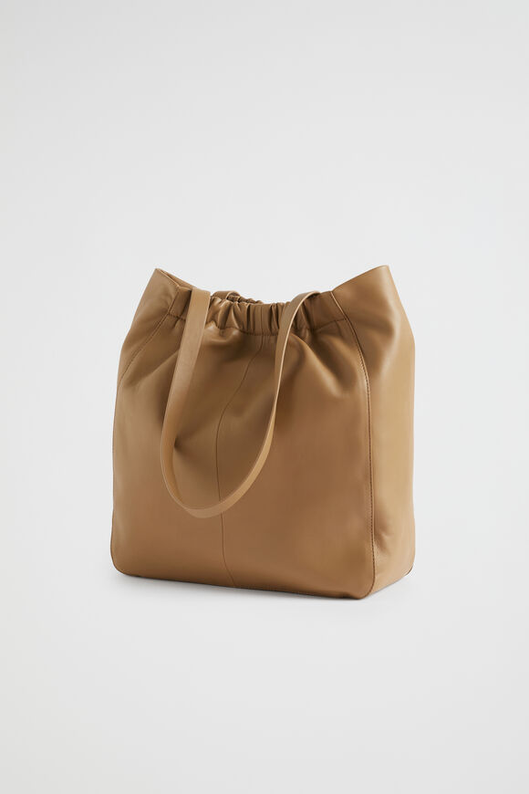 Rouched Leather Tote  Cashew  hi-res