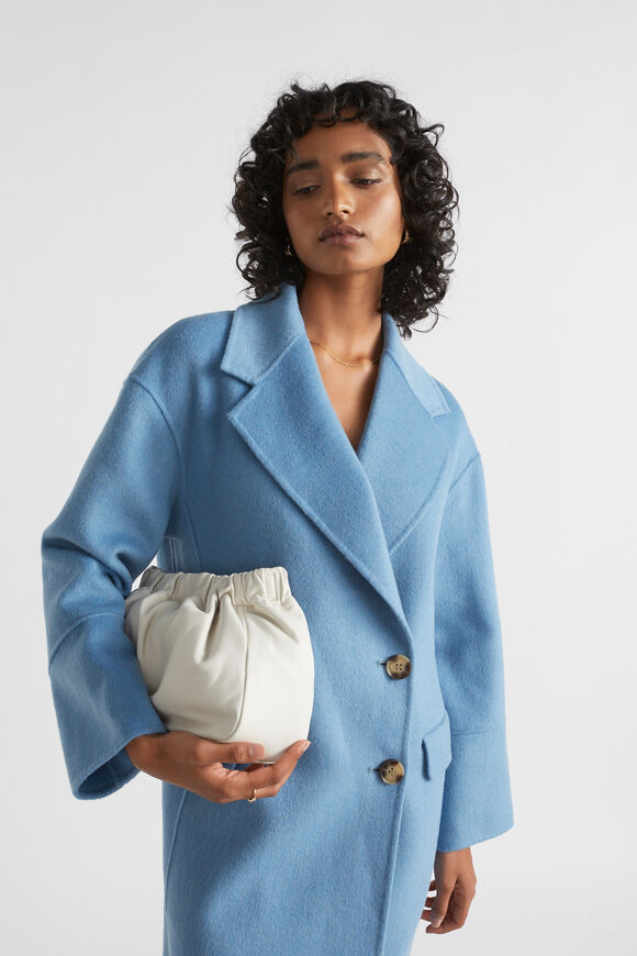 Rouched Leather Clutch  Bone  hi-res