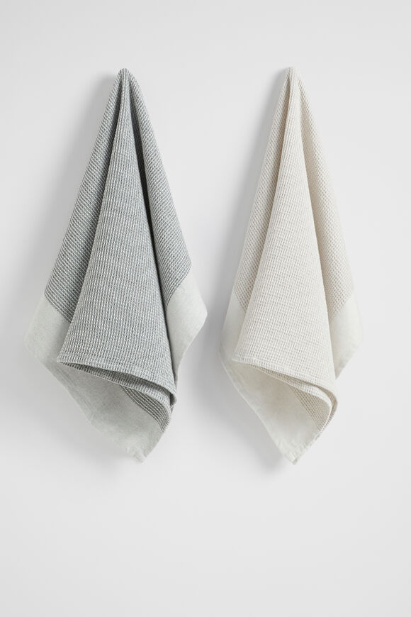 Waffle Teatowel Set of Two  Eucalypt  hi-res