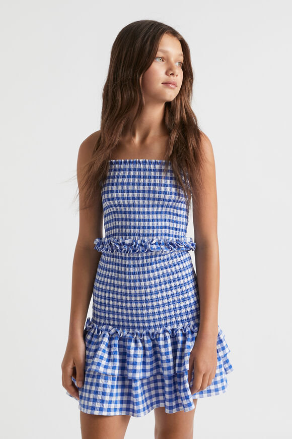 Gingham Frill Dress  Cobalt Blue  hi-res