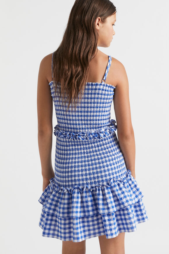 Gingham Frill Dress  Cobalt Blue  hi-res