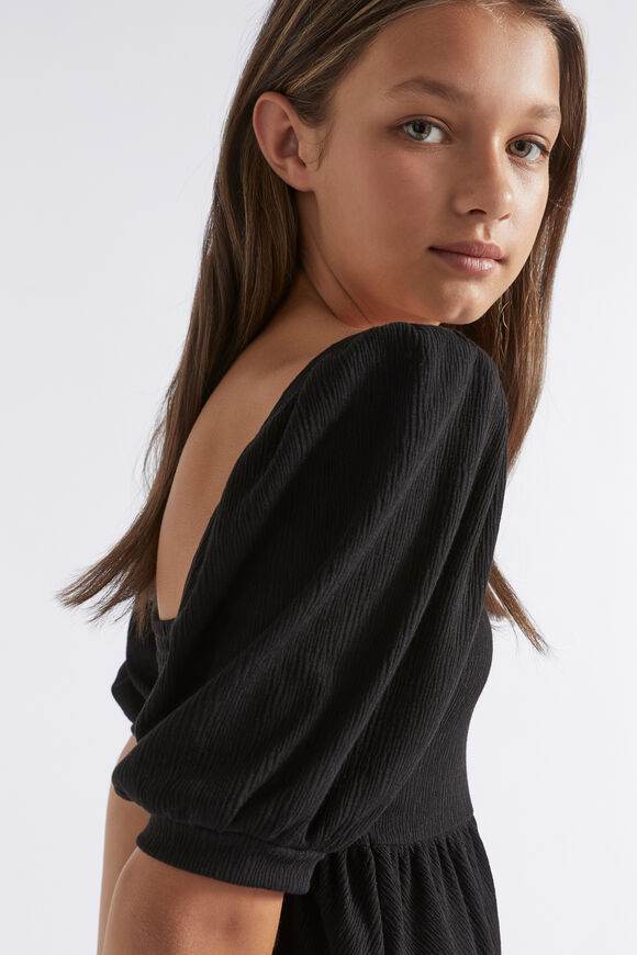 Textured Puff Sleeve Dress  Black  hi-res