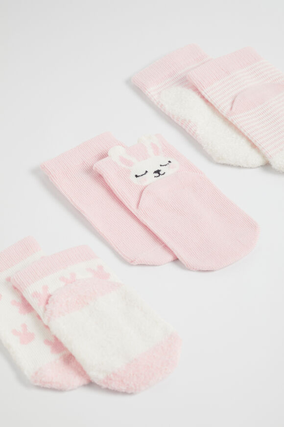 Bunny Sock 3 Pk  Dusty Rose  hi-res