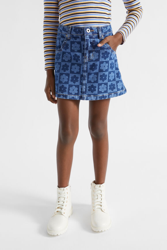 Checked Denim Skirt  Indigo  hi-res