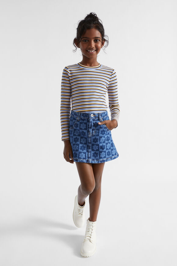 Checked Denim Skirt  Indigo  hi-res