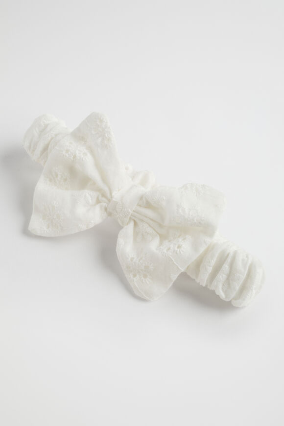 Broderie Bow Hb  White  hi-res