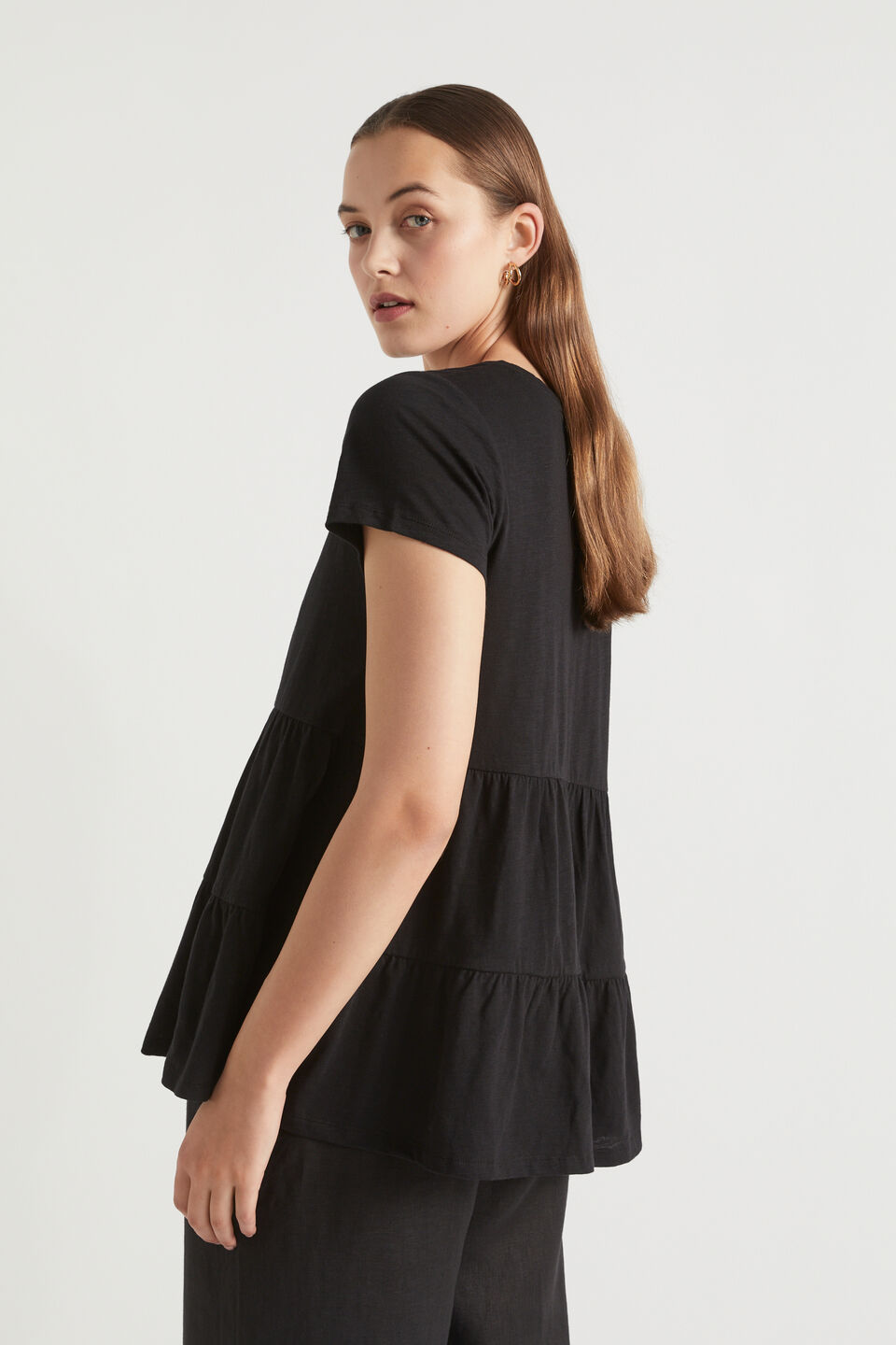 Tiered Jersey Slub Tee  Black