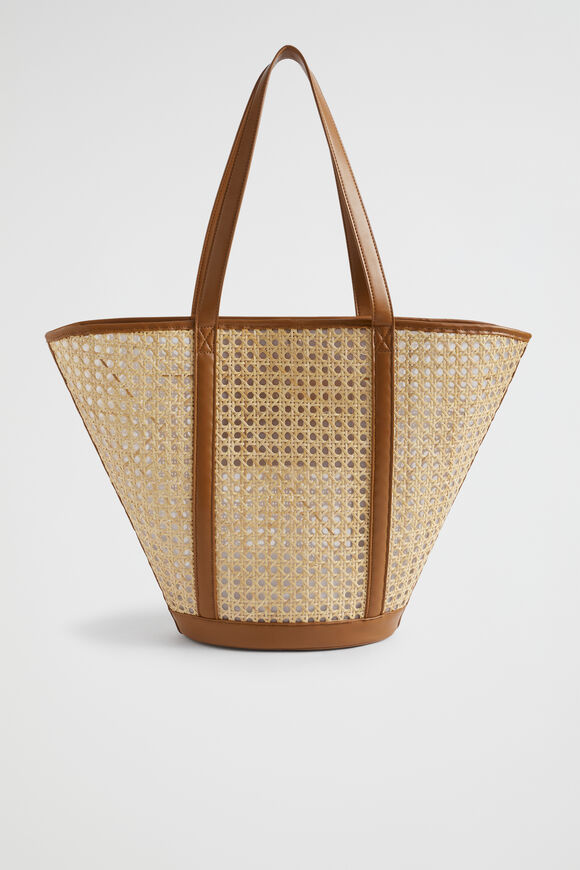 Caged Rattan Tote  Deep Tan  hi-res