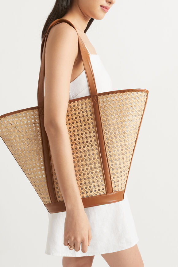 Caged Rattan Tote  Deep Tan  hi-res