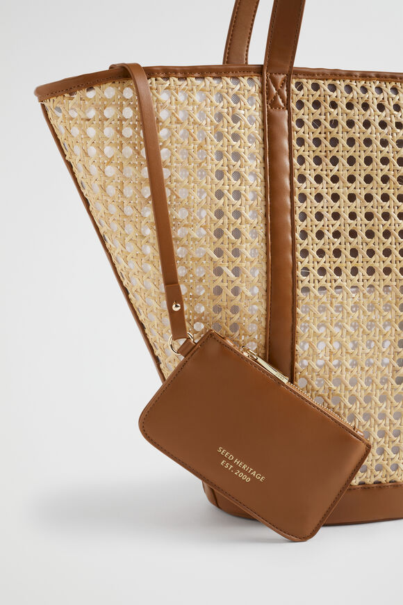 Caged Rattan Tote  Deep Tan  hi-res