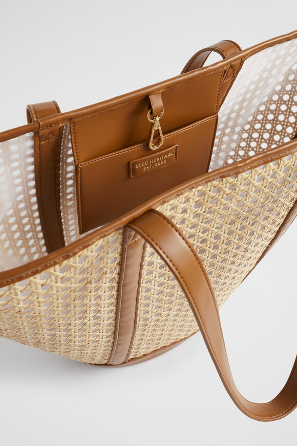 Caged Rattan Tote  Deep Tan  hi-res