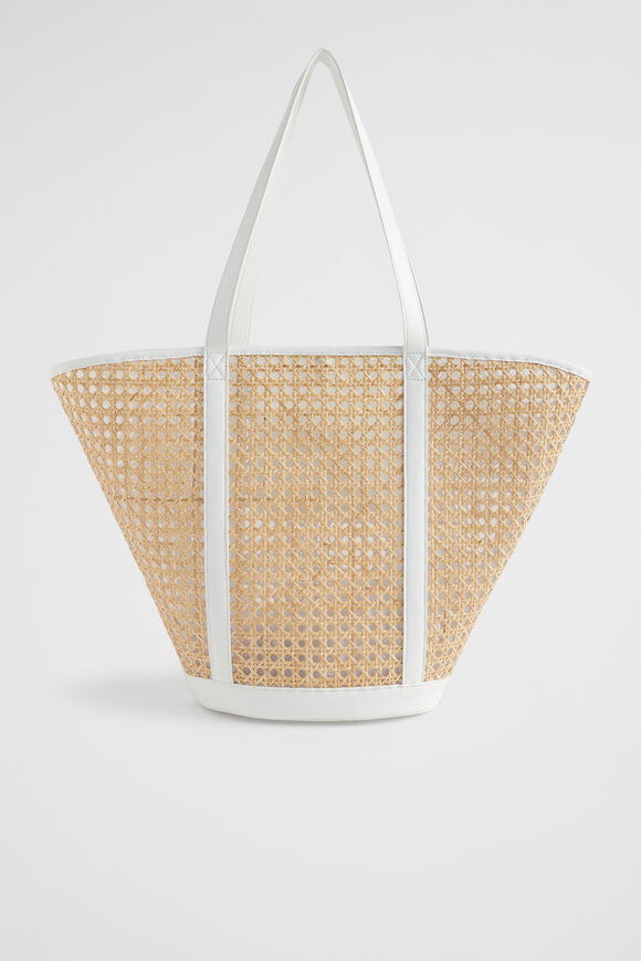 Caged Rattan Tote  White  hi-res
