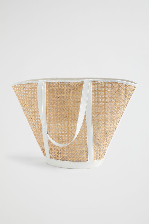 Caged Rattan Tote  White  hi-res