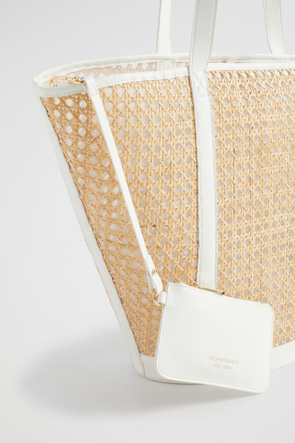 Caged Rattan Tote  White  hi-res