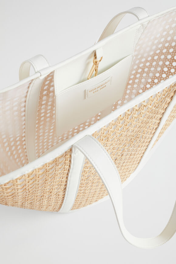 Caged Rattan Tote  White  hi-res