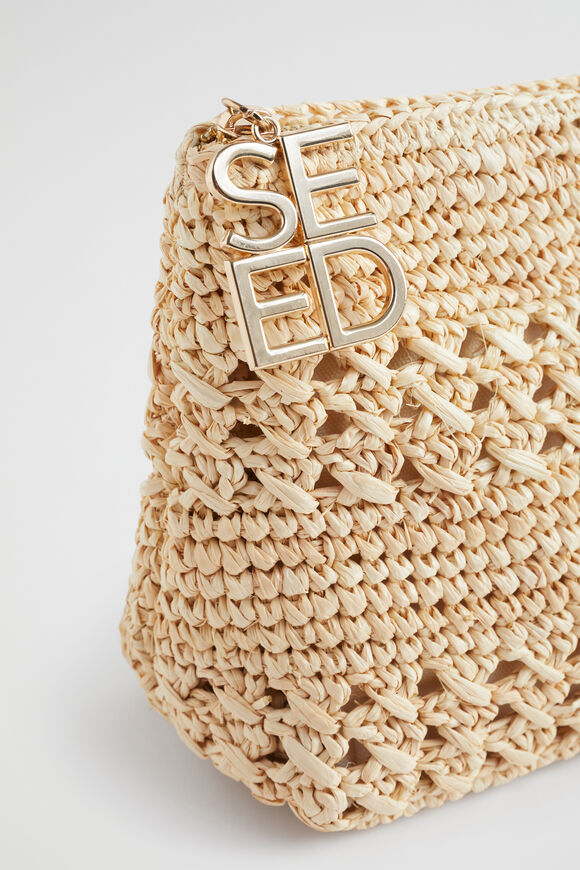 Logo Straw Woven Clutch  Natural  hi-res
