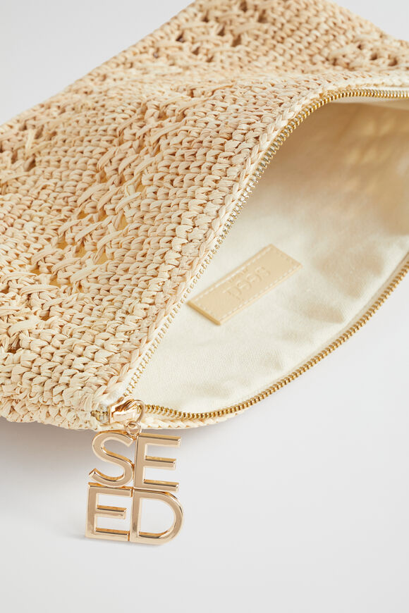 Logo Straw Woven Clutch  Natural  hi-res