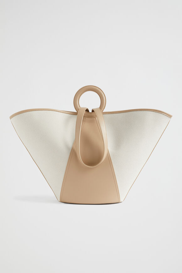 Textured Top Handle Tote  Beige Multi  hi-res