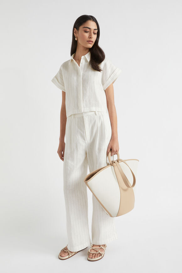Textured Top Handle Tote  Beige Multi  hi-res