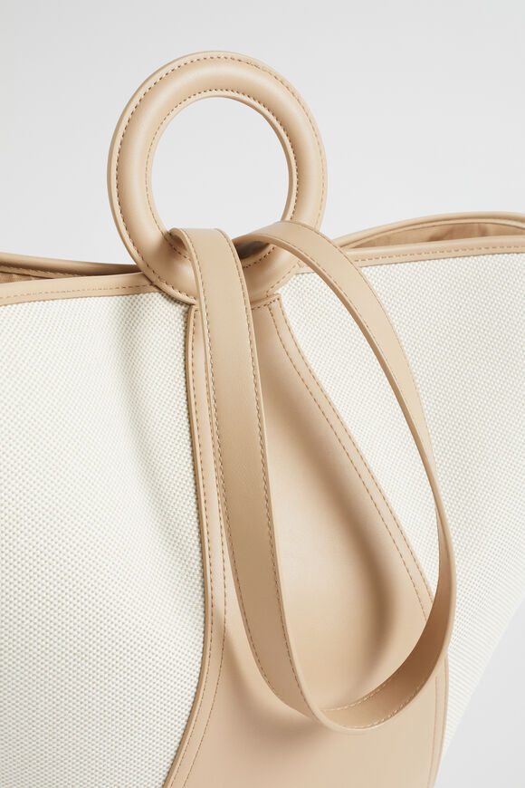 Textured Top Handle Tote  Beige Multi  hi-res