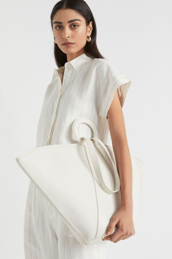 Textured Top Handle Tote  Bone  hi-res