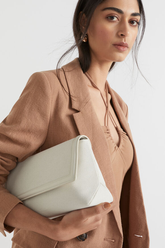 Textured Fold Over Clutch  Bone  hi-res