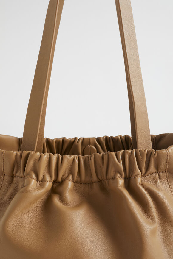 Rouched Leather Tote  Cashew  hi-res