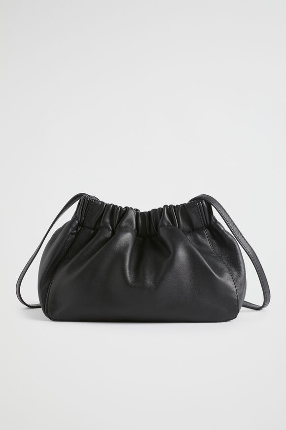Rouched Leather Crossbody Bag  Black  hi-res