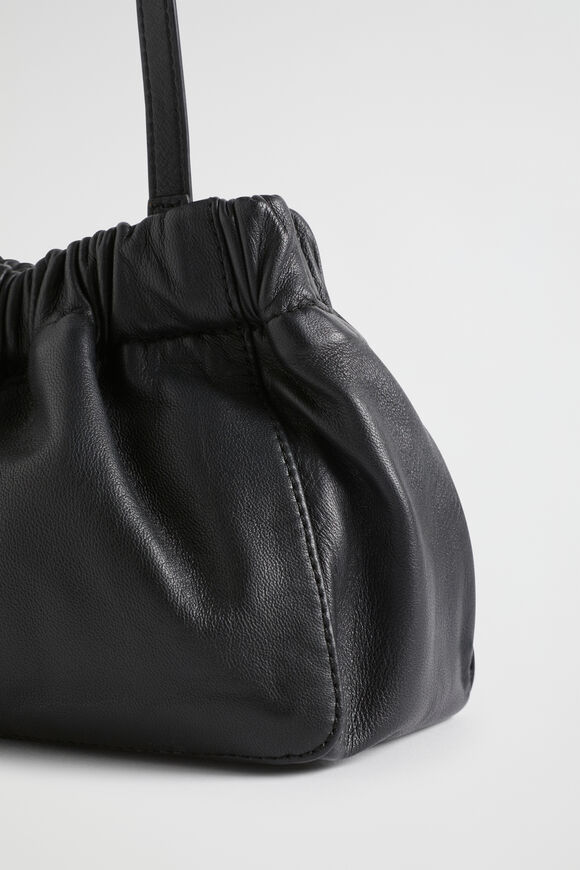 Rouched Leather Crossbody Bag  Black  hi-res
