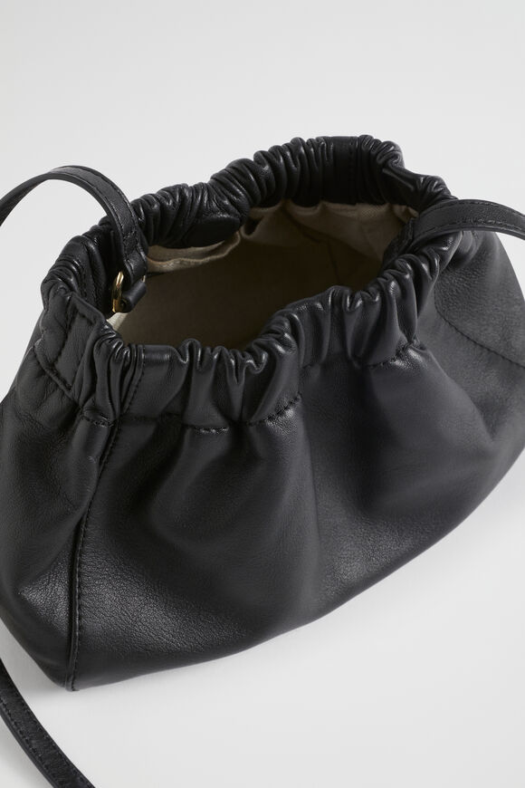 Rouched Leather Crossbody Bag  Black  hi-res