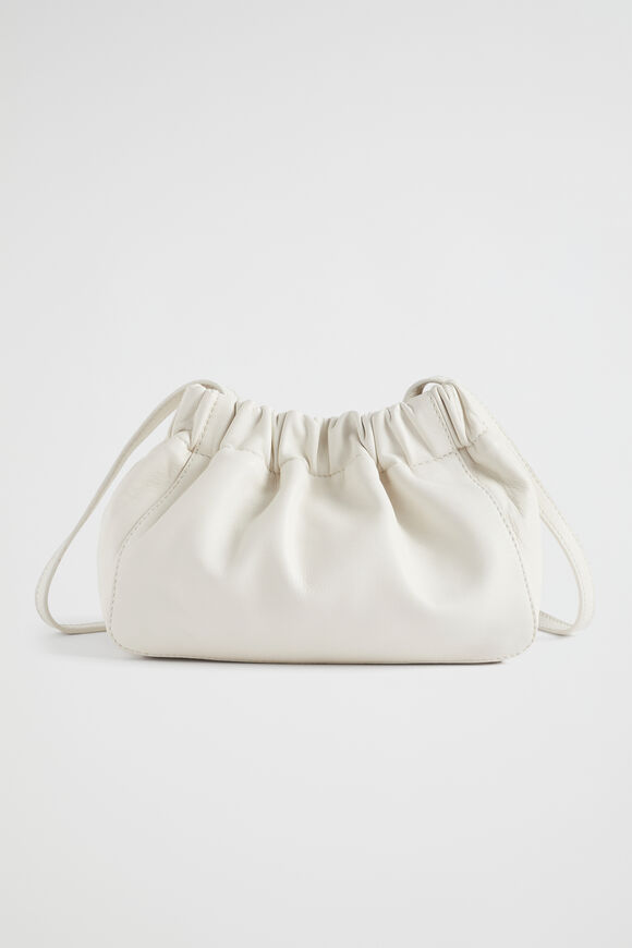 Rouched Leather Crossbody Bag  Bone  hi-res