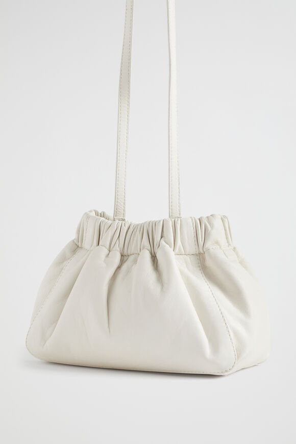 Rouched Leather Crossbody Bag  Bone  hi-res