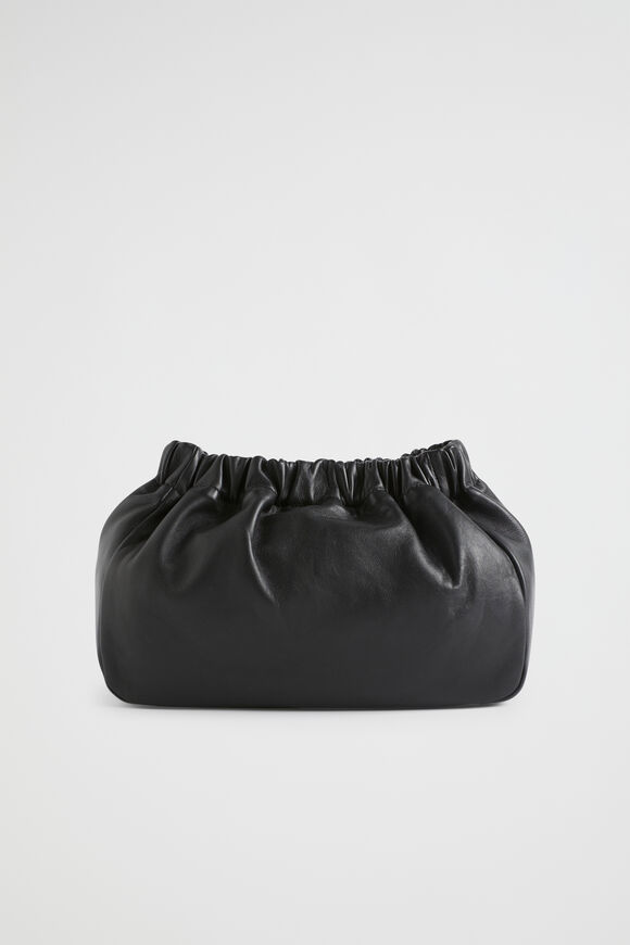 Rouched Leather Clutch  Black  hi-res
