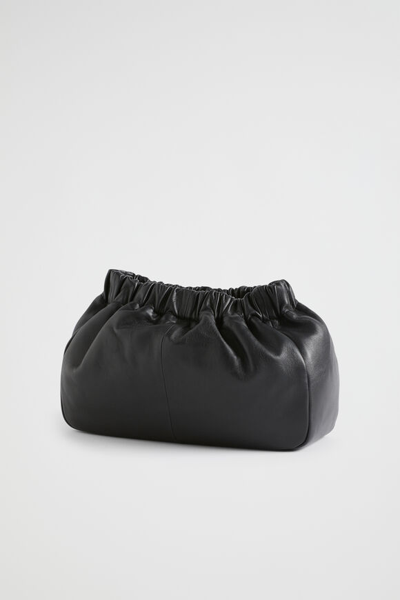 Rouched Leather Clutch  Black  hi-res