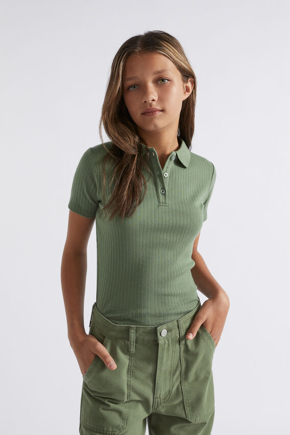 Rib Collar Tee  Khaki  hi-res