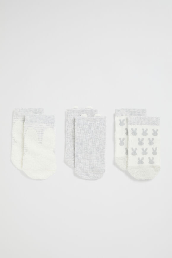 Bunny Sock 3 Pk  Grey Marle  hi-res