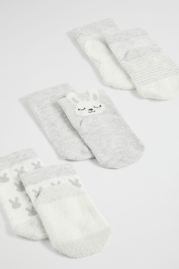 Bunny Sock 3 Pk  Grey Marle  hi-res