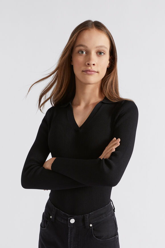 Collar Rib Knit  Black  hi-res