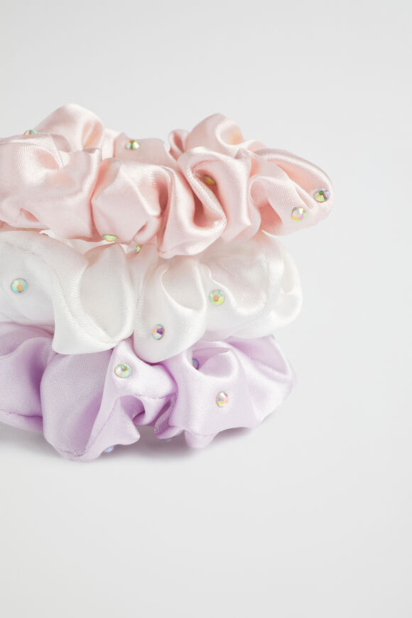 Jewel Satin Scrunchie Trio  Multi  hi-res