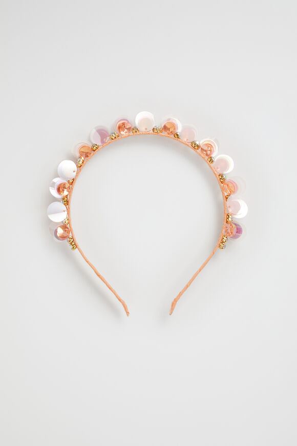 Beaded Sequin Headband  Soft Coral  hi-res