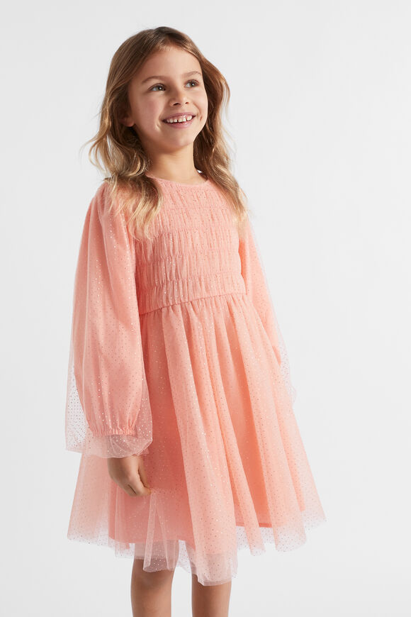Metallic Pinspot Dress  Soft Coral  hi-res