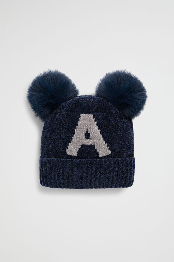 Chenille Initial Beanie  A  hi-res